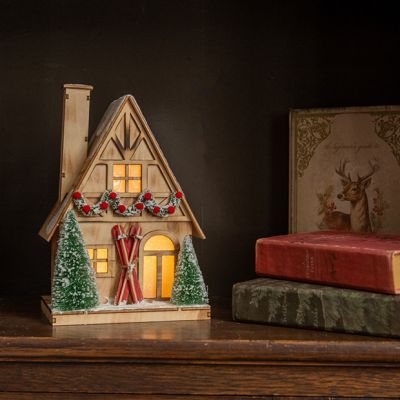 Lighted Ski Lodge Village House