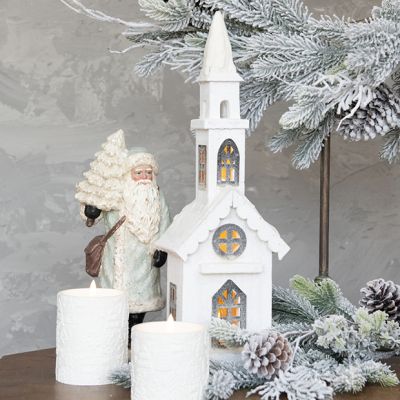 Lighted Snowy Wooden Church House