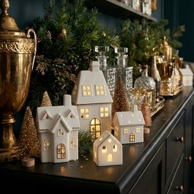 Lighted Stoneware Village House Collection Set of 4