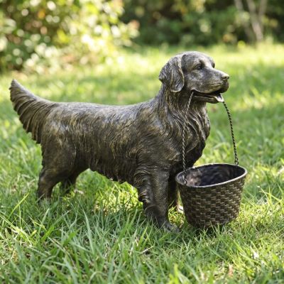 Loyal Companion Dog Statue With Basket