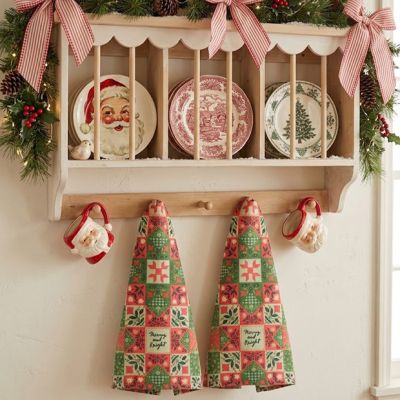Merry and Bright Quilt Pattern Kitchen Towel Set of 2