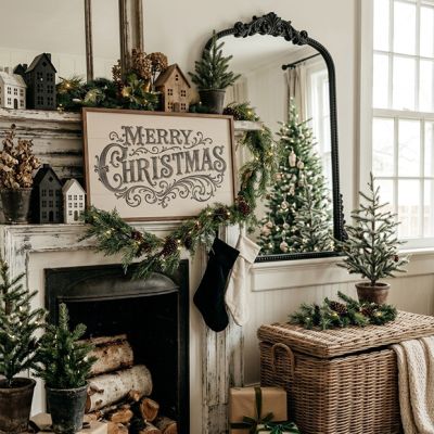 Merry Christmas Ornate White Background Wall Art