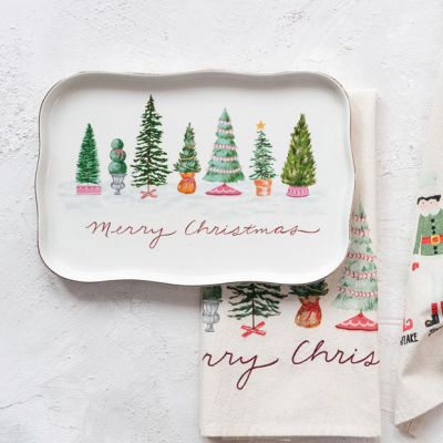 Merry Christmas Scalloped Stoneware Platter