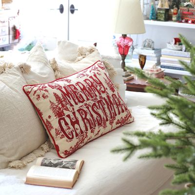 Merry Christmas Toile Accent Pillow