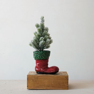 Merry Farmhouse Santa Boot Container
