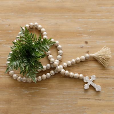 Metallic Wood Bead Garland With Cross 72 Inch