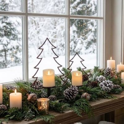Modern Christmas Tree Silhouette Candle Holders Set of 2