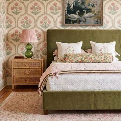 Modern Olive Green Fabric Upholstered Full Bed