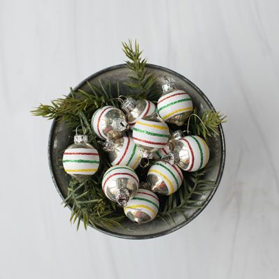 Multicolored Striped Ornament Set of 12