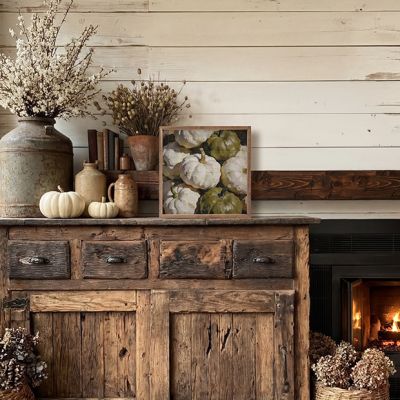 Muted Green Harvest Pumpkins Framed Wall Decor