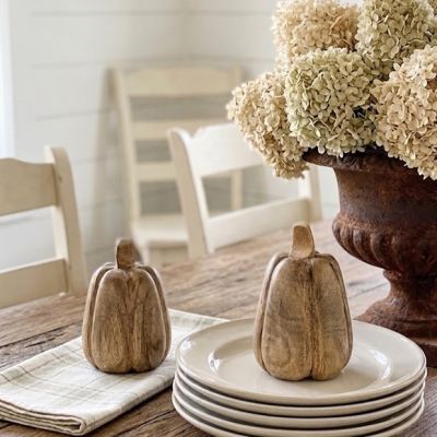Natural Autumn Carved Wood Pumpkin One of Each