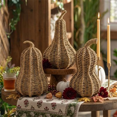 Natural Autumn Decorative Woven Vine Gourds Set of 3