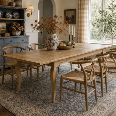 Natural Farmhouse Extendable Oak Dining Table