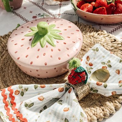 Natural Seagrass Strawberry Napkin Rings Set of 4