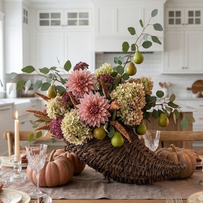 Natural Twig and Metal Cornucopia Basket