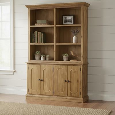 Natural Wood Double Bookshelf Cabinet