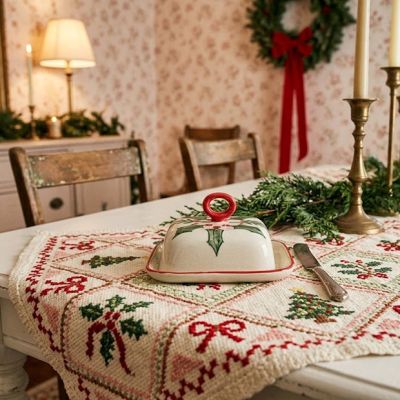 Nostalgic Noel Hand Painted Stoneware Butter Dish