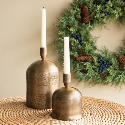 Old World Bell Taper Candle Holder Set of 2