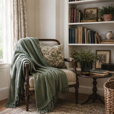 Olive Green Boucle Throw Blanket