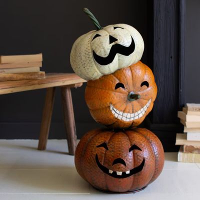 Painted Metal Stacked Jack O Lanterns