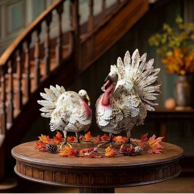 Painted Metal Tabletop Turkey Set of 2