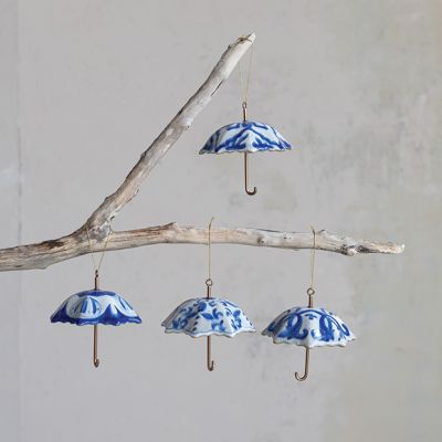 Painted Stoneware Umbrella Ornaments Set of 4