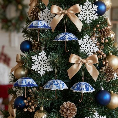 Painted Stoneware Umbrella Ornaments Set of 4