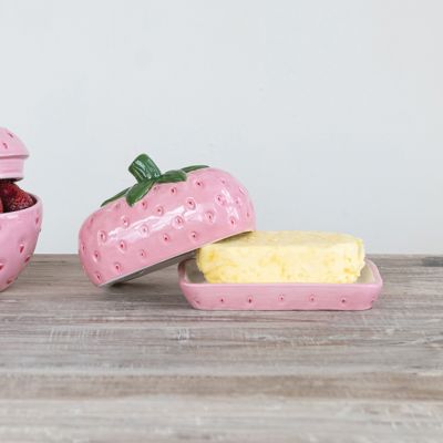 Painted Strawberry Butter Keeper with Lid