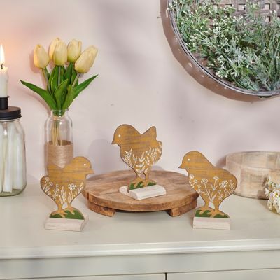 Painted Wood Chick Cutout Figure Set of 3