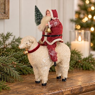 Paper Mache Santa With Sheep