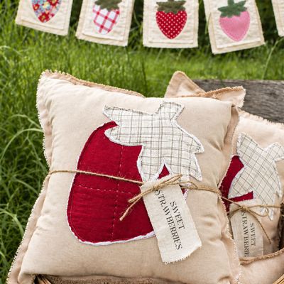 Patchwork Strawberry Canvas Throw Pillow