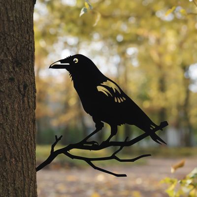 Perched Raven Silhouette Metal Tree Art
