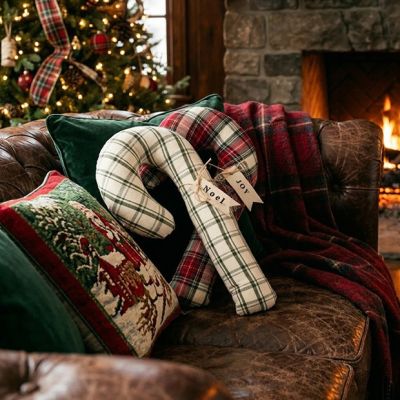Plaid Print Candy Cane Pillow Set of 2