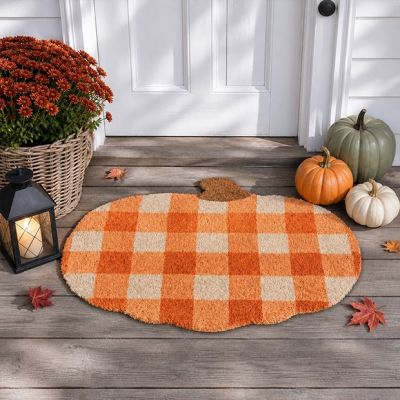 Plaid Pumpkin Door Mat