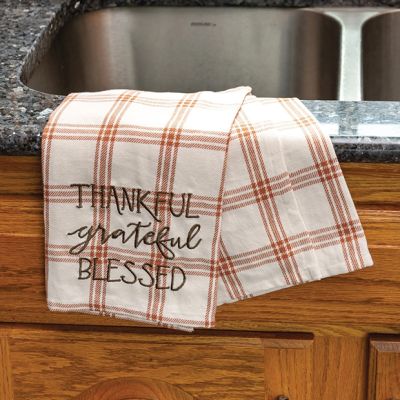 Plaid Thankful Grateful Blessed Kitchen Towel Set of 2