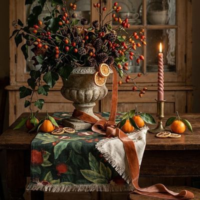 Pomegranate and Holly Reversible Table Runner