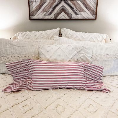 Prairie Cottage Red Stripe Ruffled Accent Pillow Cover