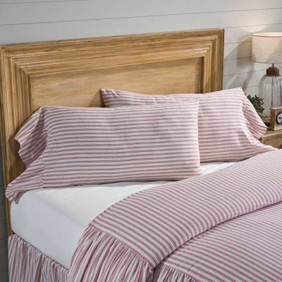 Prairie Cottage Red Stripe Ruffled Pillowcase Set of 2