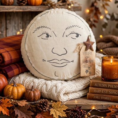 Primitive Handmade Man in the Moon Pillow