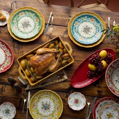 Provence Heritage Scalloped Ceramic Dinner Plate Assorted Set of 4