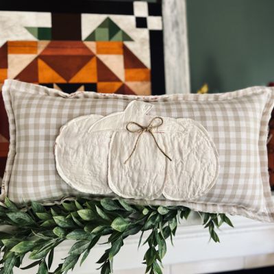 Pumpkin Applique Checkered Lumbar Pillow