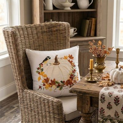 Pumpkins and Leaves Accent Pillow