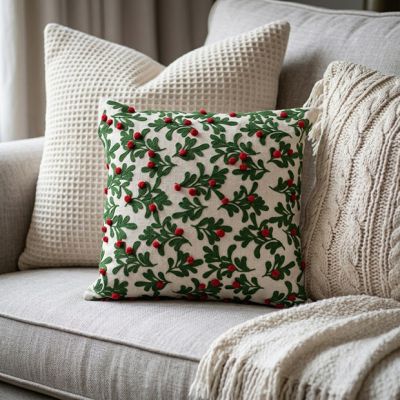 Red Berry Mistletoe Throw Pillow
