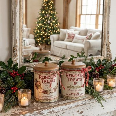 Reindeer Treats Wood Topped Canister