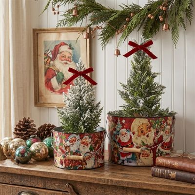 Retro Christmas Bucket Set of 2