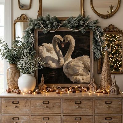 Romantic White Swans On Still Water Framed Wall Art