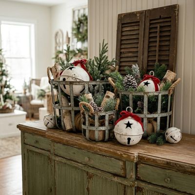 Rope Handled Rustic Round Baskets Set of 3