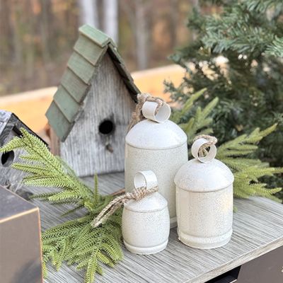 Rope Hanging Whitewashed Metal Bells Set of 3
