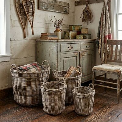 Round Rattan Handled Basket Set of 4