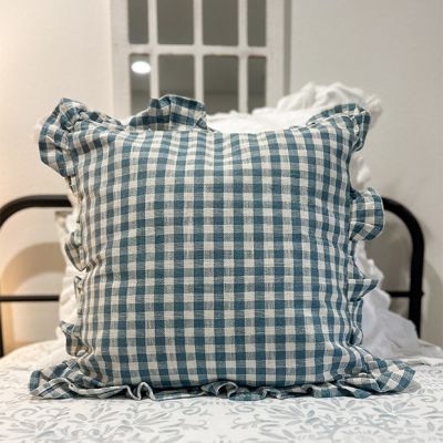Ruffled Edge Cotton Check Throw Pillow